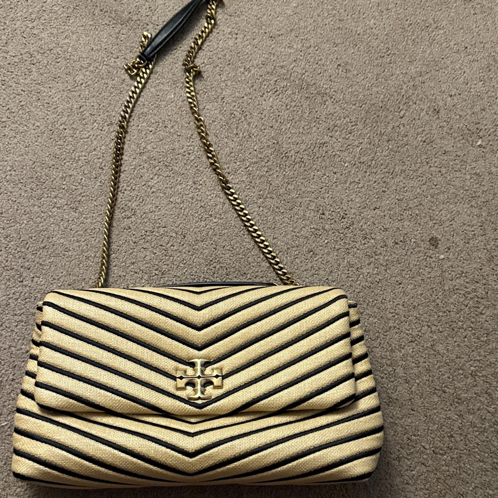 Tory Burch Gold and Black Chevron Crossbody Bag